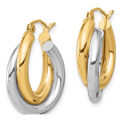 10K Two-Tone Gold Double Tube Hoop Earrings – view 3