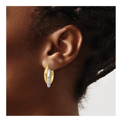 10K Two-Tone Gold Double Tube Hoop Earrings – view 4