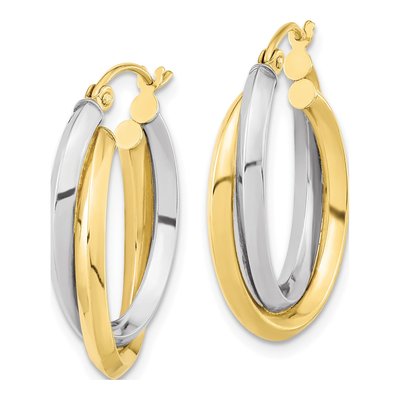 10K Two-Tone Gold 24mm Double Oval Hoop Earrings – view 3