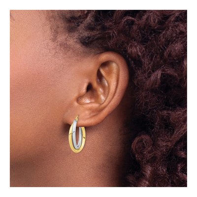 10K Two-Tone Gold 24mm Double Oval Hoop Earrings – view 4