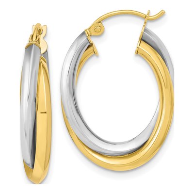 10K Two-Tone Gold 24mm Double Oval Hoop Earrings