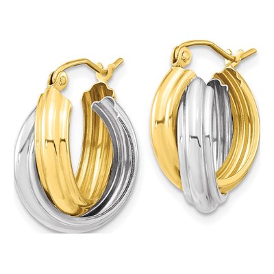 10K Two-Tone Gold Double Hoop Earrings – view 3