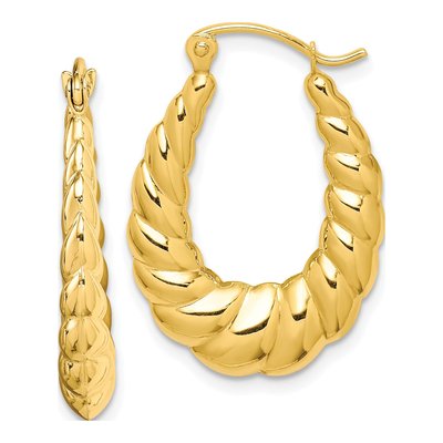 10K Yellow Gold 25mm Twisted Hollow Hoop Earrings