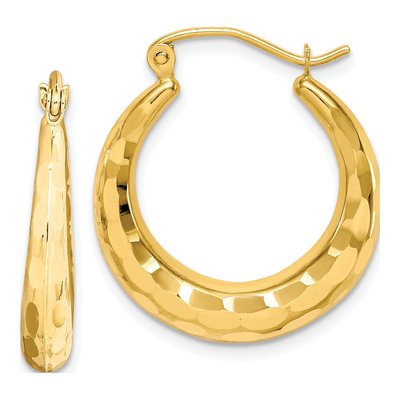 10K Yellow Gold Diamond-Cut Hoop Earrings