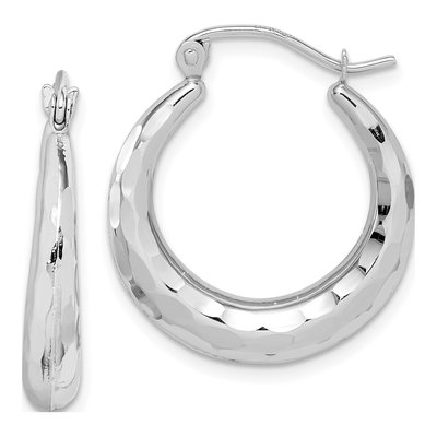 10K White Gold Diamond-Cut Hoop Earrings