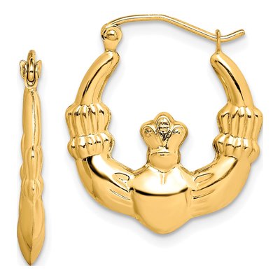 10K Yellow Gold Claddagh Hoop Earrings
