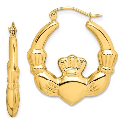 10K Yellow Gold Claddagh Hoop Earrings
