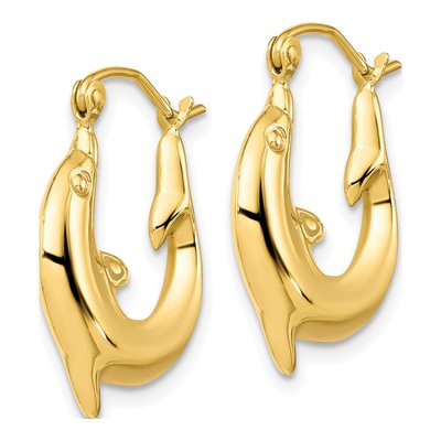 10K Yellow Gold Dolphin Hoop Earrings – view 3