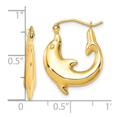 10K Yellow Gold Dolphin Hoop Earrings – view 5