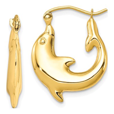 10K Yellow Gold Dolphin Hoop Earrings
