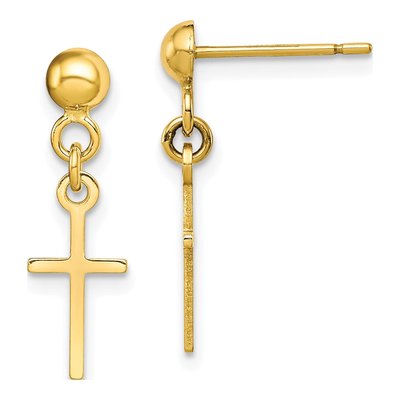 10K Yellow Gold Cross Dangle Earrings