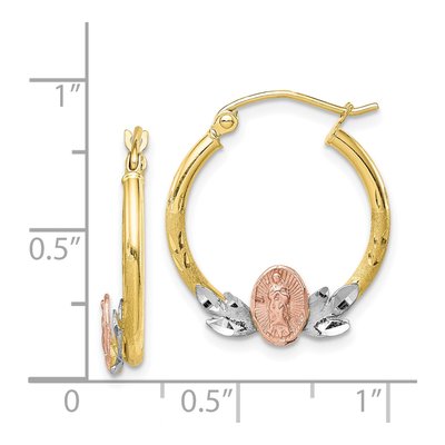 10k Tri-Color Our Lady of Guadalupe Hoop Earrings – view 5