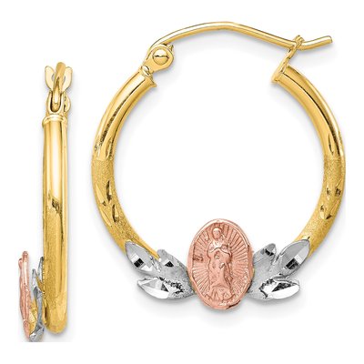 10K Tri-Color Gold Our of Guadalupe Hoop Earrings