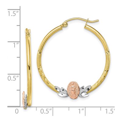 10K Tri-Color Gold Our of Guadalupe Hoop Earrings – view 3