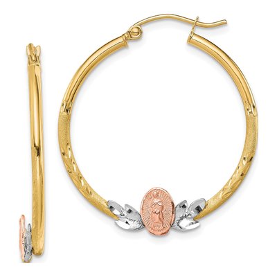 10K Tri-Color Gold Our of Guadalupe Hoop Earrings