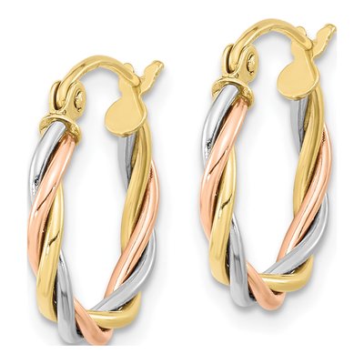 10K Tri-Color Gold 16mm Twisted Round Hoop Earrings – view 3