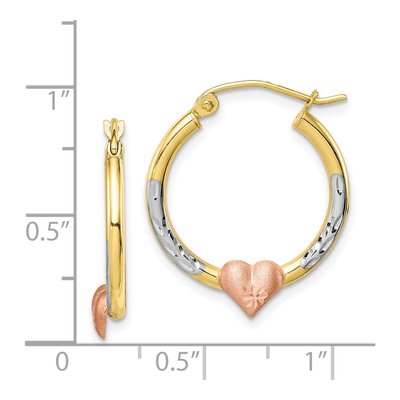 10K Two-Tone Gold Diamond-Cut Heart Hoop Earrings – view 3