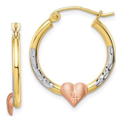 10K Two-Tone Gold Diamond-Cut Heart Hoop Earrings