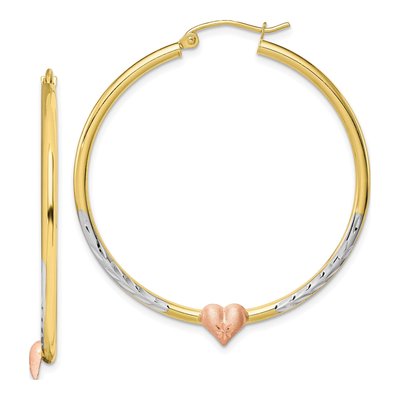 10K Two-Tone Gold Diamond-Cut Heart Hoop Earrings