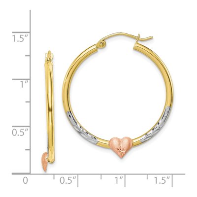 10K Two-Tone Gold Diamond-Cut Heart Hoop Earrings – view 3