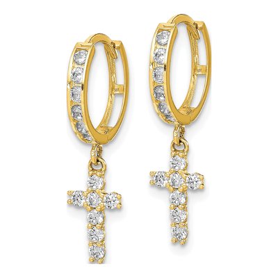 10K Yellow Gold 23mm CZ Cross Huggie Hoop Earrings – view 3