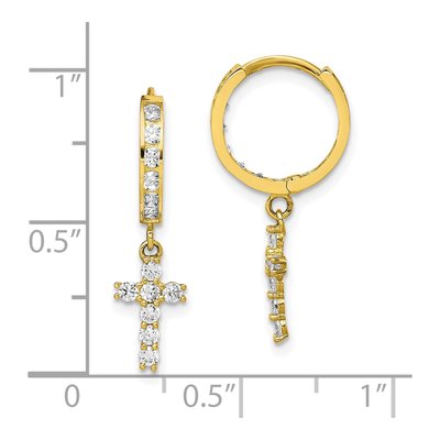 10K Yellow Gold 23mm CZ Cross Huggie Hoop Earrings – view 5