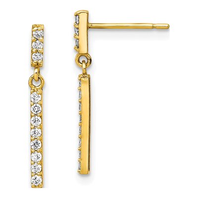 10K Yellow Gold CZ Bar Dangle Earrings