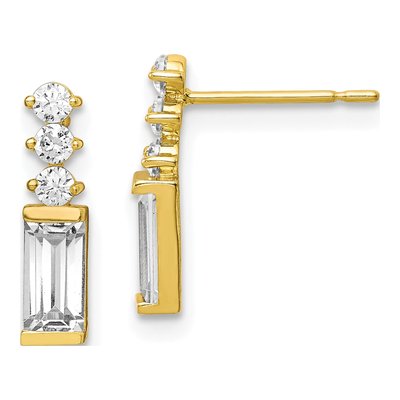 10K Yellow Gold Baguette CZ Stud Earrings