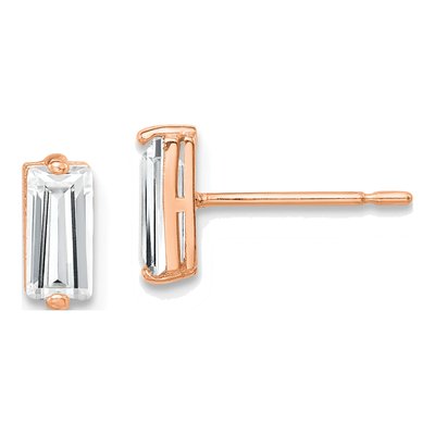 10K Rose Gold Baguette CZ Stud Earrings