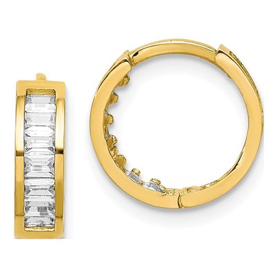 10K Yellow Gold 12mm CZ Huggie Hoop Earrings