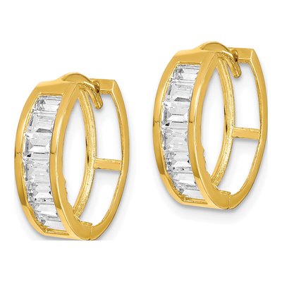 10K Yellow Gold 15mm Baguette CZ Huggie Hoop Earrings – view 3
