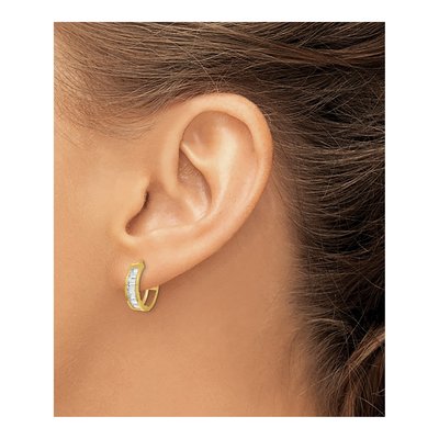 10K Yellow Gold 15mm Baguette CZ Huggie Hoop Earrings – view 4
