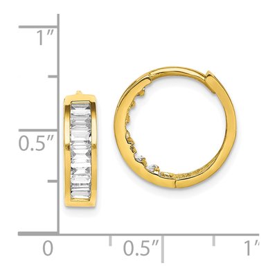 10K Yellow Gold 15mm Baguette CZ Huggie Hoop Earrings – view 5