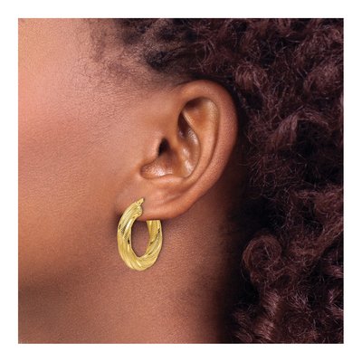 10K Yellow Gold Textured Twist Hoop Earrings – view 4