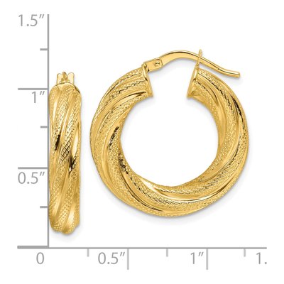 10K Yellow Gold Textured Twist Hoop Earrings – view 5