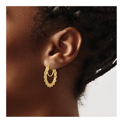 10K Yellow Gold 25mm Diamond-Cut Rope Hoop Earrings – view 4