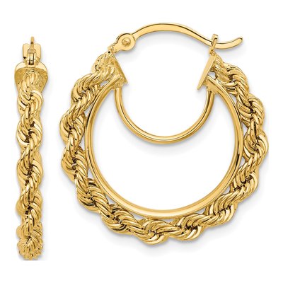 10K Yellow Gold 25mm Diamond-Cut Rope Hoop Earrings