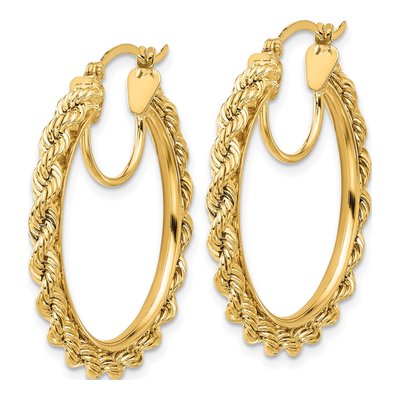 10K Yellow Gold 30mm Diamond-Cut Rope Hoop Earrings – view 3