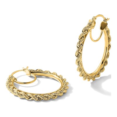 10K Yellow Gold 30mm Diamond-Cut Rope Hoop Earrings – view 5