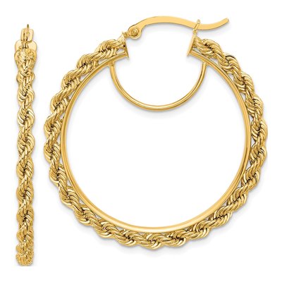 10K Yellow Gold 40mm Diamond-Cut Rope Hoop Earrings