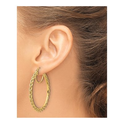 10K Yellow Gold 45mm Diamond-Cut Rope Hoop Earrings – view 4