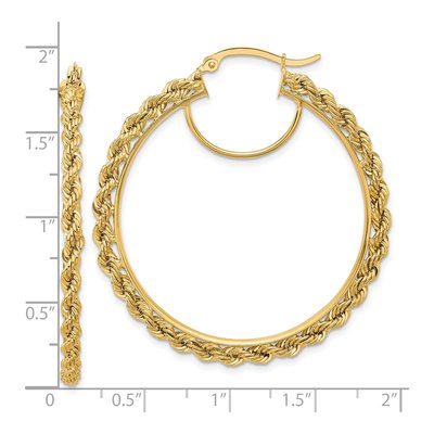 10K Yellow Gold 45mm Diamond-Cut Rope Hoop Earrings – view 5