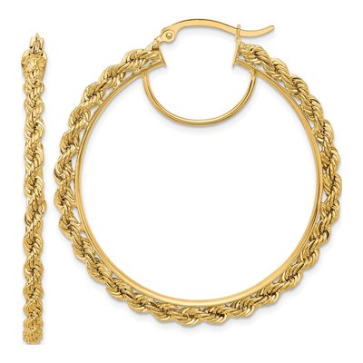 10K Yellow Gold 45mm Diamond-Cut Rope Hoop Earrings