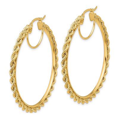 10K Yellow Gold 50mm Diamond-Cut Rope Hoop Earrings – view 2