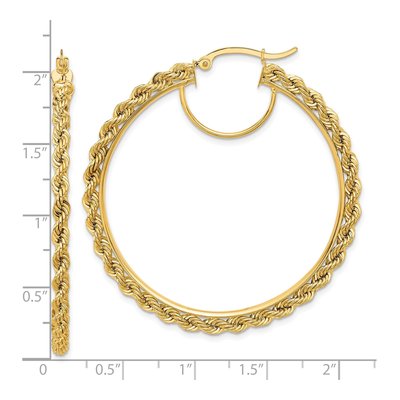 10K Yellow Gold 50mm Diamond-Cut Rope Hoop Earrings – view 4