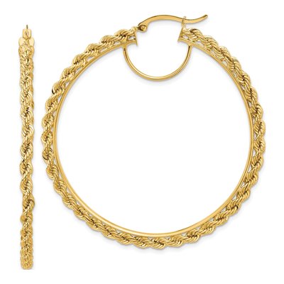 10K Yellow Gold 55mm Diamond-Cut Rope Hoop Earrings
