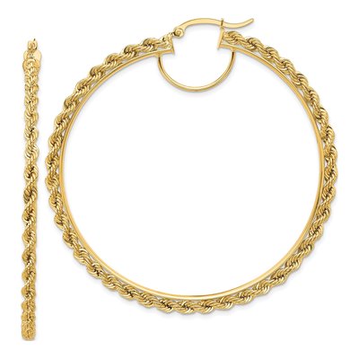 10K Yellow Gold 60mm Diamond-Cut Rope Hoop Earrings