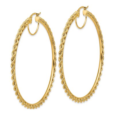 10K Yellow Gold 70mm Diamond-Cut Rope Hoop Earrings – view 2