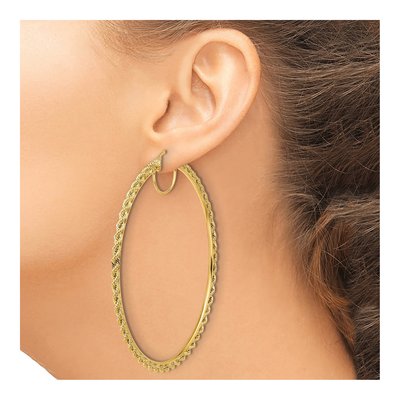 10K Yellow Gold 80mm Diamond-Cut Rope Hoop Earrings – view 3