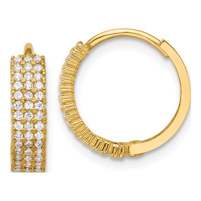10K Yellow Gold CZ Round Hoop Earrings
